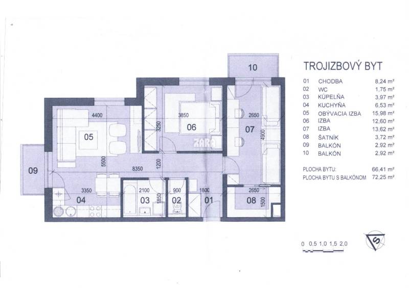 KVP - NOVOSTAVBA ul. Na Grunte, 3 izb. tehlový byt 66 m2 + 2 x balkón